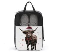 Borsa per scarpe da golf con mucca delle Highland indossando cappello di Natale rosso papillon per viaggi uso quotidiano anti-polvere porta scarpe da golf