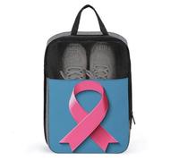 Borsa per scarpe da golf con nastro rosa su sfondo blu, simbolo della consapevolezza del cancro, per viaggi e uso quotidiano, anti-polvere, porta scarpe da golf