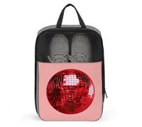 Borsa per scarpe da golf con palla da discoteca rossa su sfondo rosa, per viaggi e uso quotidiano, anti-polvere, porta scarpe da golf