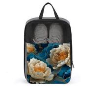 Borsa per scarpe da golf con peonie d'acqua liquida blu oro per viaggi uso quotidiano anti-polvere porta scarpe da golf