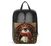 Borsa per scarpe da golf con pinguino natalizio con foglie di agrifoglio, per viaggi e uso quotidiano, anti-polvere