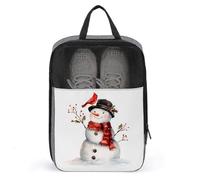 Borsa per scarpe da golf con pupazzo di neve e uccellino rosso ad acquerello per uso quotidiano anti-polvere
