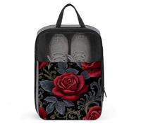 Borsa per scarpe da golf con rose rosse scure gotiche con foglie nere, per viaggi e uso quotidiano, anti-polvere, porta scarpe da golf