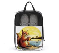 Borsa per scarpe da golf con scoiattolo retrò che si gode una tazza di birra, per viaggi e uso quotidiano, anti-polvere, porta scarpe da golf