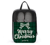 Borsa per scarpe da golf con scritta "Merry Christmas" su sfondo bianco e verde a scacchi, per uso quotidiano, anti-polvere, porta scarpe da golf