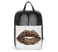 Borsa per scarpe da golf con stampa leopardata su sfondo bianco, per viaggi, uso quotidiano, anti-polvere, porta scarpe da golf