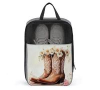 Borsa per scarpe da golf con stivali da cowgirl marroni e fiori bianchi, per viaggi e uso quotidiano, anti-polvere, porta scarpe da golf