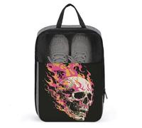Borsa per scarpe da golf con teschio bianco con fiamme rosa e gialle per viaggi e uso quotidiano anti-polvere