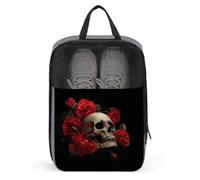 Borsa per scarpe da golf con teschio con rose rosse per viaggi e uso quotidiano, anti-polvere, custodia per scarpe da golf