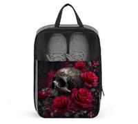 Borsa per scarpe da golf con teschio gotico scuro e rosa rossa, per viaggi e uso quotidiano, anti-polvere, porta scarpe da golf