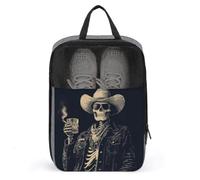 Borsa per scarpe da golf con teschio occidentale per bere, cappello da cowboy, per viaggi e uso quotidiano, anti-polvere
