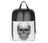 Borsa per scarpe da golf con teschio umano bianco e nero per uso quotidiano da viaggio, anti-polvere, custodia per scarpe da golf
