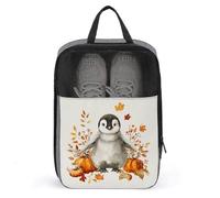 Borsa per scarpe da golf con zucche di pinguino e foglie autunnali per viaggi e uso quotidiano anti-polvere