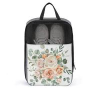 Borsa per scarpe da golf in eucalipto verde chiaro con rosa acquerello per uso quotidiano anti-polvere porta scarpe da golf