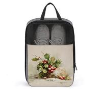 Borsa per scarpe da golf, stile vintage, vintage, verde, con agrifoglio, rametti e bacche, per viaggi e uso quotidiano, anti-polvere