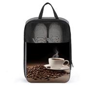 Borsa per scarpe da viaggio, borsa per scarpe con stampa di tazze di caffè e chicchi di caffè, organizer portatile da utilizzare per viaggi e conservazione quotidiana, stile, taglia unica, moderno