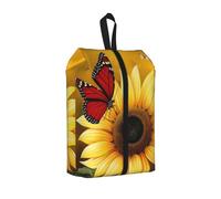 Borsa per scarpe da viaggio con girasoli gialli con stampa farfalla rossa, borsa per scarpe portatile con chiusura a cerniera, unisex, leggera, organizer per scarpe da viaggio per uso domestico, 1