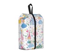 Borsa per scarpe da viaggio con motivo a castello e cuore, impermeabile, con manico con cerniera, custodia leggera per valigia e palestra, si ripiega piatta per l'imballaggio, Principessa Car, 22 x 12