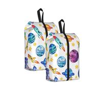Borsa per scarpe da viaggio con nave spaziale a forma di pianeta, impermeabile, con manico con cerniera, custodia leggera per valigia e palestra, si ripiega piatta per l'imballaggio, Nave spaziale dei