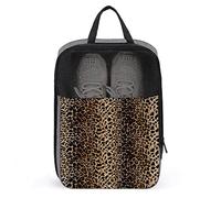Borsa per scarpe da viaggio con stampa divertente, Borsa per scarpe marrone con stampa animalier leopardo con cerniera e maniglia, Borsa per scarpe grande portatile traspirante impermeabile Borsa org