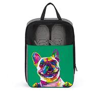 Borsa per scarpe da viaggio con stampa divertente, Borsa per scarpe per pittura a olio a colori con Bulldog francese con cerniera e manici, Borsa per scarpe grande portatile traspirante e impermeabil