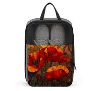 Borsa per scarpe in vetro colorato con papaveri rossi per uso quotidiano da viaggio, anti-polvere, custodia per scarpe da golf