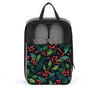 Borsa per scarpe natalizia con foglie di agrifoglio e bacche rosse, per viaggi e uso quotidiano, anti-polvere, custodia per scarpe da golf