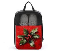 Borsa per scarpe natalizia con foglie e bacche di agrifoglio, per viaggi e uso quotidiano, anti-polvere, custodia per scarpe da golf