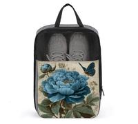 Borsa per scarpe vintage blu con peonia e farfalla, per viaggi e uso quotidiano, anti-polvere, porta scarpe da golf