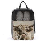 Borsa per scarpe vintage da viaggio con mucca delle Highland che mangiano margherite, per uso quotidiano, anti-polvere, porta scarpe da golf