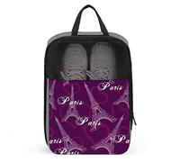 Borsa per scarpe viola Torre Eiffel di Parigi, borsa per scarpe da viaggio, borsa impermeabile per scarpe grandi, per uomo e donna, organizer per scarpe da viaggio con cerniera e rete per adolescenti