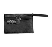 Borsa per soldi impermeabile, borsa per documenti in pelle bloccabile, 24,5 × 16,5 × 3 cm, borsa da banca resistente con cerniera per contanti, piscina, spiaggia, banca, passaporto, Nero , Borsa per