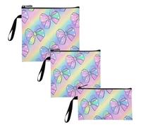 Borsa per spuntini con cerniera, riutilizzabile, con motivo a pois, con fiocco arcobaleno, 3 pezzi, portatile, per alimenti, per amici e attrezzi da campeggio