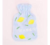 Borsa per studenti di acqua calda in flanella ad iniezione di acqua calda portatile con borsa per acqua calda antideflagrante tesoro caldo a mano femmina-base blu chiaro all'essenza di limone 350 ml