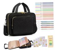 Borsa per studio biblico Set completo di elementi essenziali per la Bibbia per donne e uomini, nera, con custodia per il trasporto, evidenziatori, penne gel