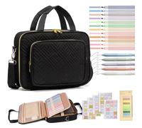 Borsa per studio biblico Set completo Elementi essenziali per la Bibbia Include custodia per il trasporto Evidenziatori Linguette Penne gel per donne Uomini, Nero