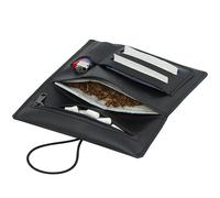 Borsa per tabacco in ecopelle per sacchetti di tabacco da 30g - Elegante borsa per rollatori con scomparto filtro e portacartine in aspetto ecopelle di alta qualità per fumatori (Nero liscio)