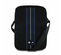 Borsa per tablet BMW da 10" in nylon, nera con strisce blu.