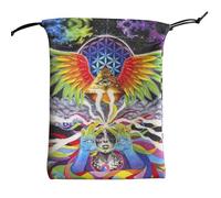 Borsa per tarocchi con coulisse, 13 x 18 cm, porta dadi in velluto per riporre gioielli, simbolismo mistico con occhio onniveggente, per carte, fasi lunari, terra, spiritualità, magia, Multicolore