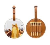 Borsa per tee da golf marrone con gatto che guarda in alto, facile da trasportare e più efficiente nel giocare a golf