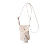 Borsa per telefono con patta alla Borsa a tracolla a tracolla in paglia intrecciata da spiaggia con nappe Tracolla regolabile Borsa piccola verticale in paglia intrecciata