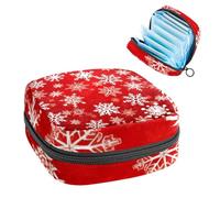 Borsa per tovaglioli igienici, borsa mestruale per ragazze adolescenti scolastiche, Natale con fiocchi di neve bianchi rossi, sacchetto portatile con cerniera, borsa per assorbenti igienici porta