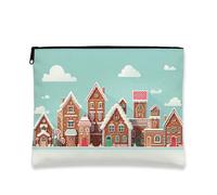 Borsa per trucchi a forma di casa di pan di zenzero, blu chiaro, graziosa borsa da viaggio per cosmetici, da donna, portatile, piccola borsa in tela con cerniera, borsa da toilette natalizia per la