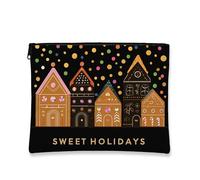 Borsa per trucchi a forma di casa di pan di zenzero, borsa da viaggio per donne, piccola borsa portatile in tela con cerniera, borsa da toilette natalizia per la cura della pelle, nero, 7x9 Inch