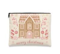 Borsa per trucchi a forma di casa di pan di zenzero, graziosa borsa da viaggio natalizia per donne, piccola borsa portatile in tela con cerniera, borsa da toilette per la cura della pelle delle