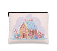 Borsa per trucchi a forma di casa di pan di zenzero, graziosa borsa da viaggio natalizia per donne, piccola borsa portatile in tela con cerniera, borsa da toilette per la cura della pelle delle