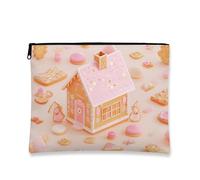 Borsa per trucchi a forma di casa di pan di zenzero, graziosa borsa da viaggio per cosmetici, da donna, piccola borsa portatile con cerniera, borsa da toilette per la cura della pelle delle vacanze