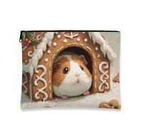 Borsa per trucchi a forma di casa di pan di zenzero, graziosa borsa per cosmetici da donna, piccola borsa portatile in tela con cerniera, borsa natalizia per la cura della pelle, Marrone, 7x9 Inch