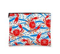 Borsa per trucchi a forma di granchio, borsa da viaggio per cosmetici con crostacei rossi costieri per donne, piccola borsa portatile in tela con cerniera, borsa da toilette regalo da spiaggia, Rosso