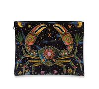 Borsa per trucchi a forma di granchio, da donna, in tela, con cerniera, motivo floreale bohémien, borsa da toeletta per festival, nero, 7x9 Inch, Granchio